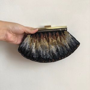 NWOT beaded clutch | black, brown, silver, pewter
